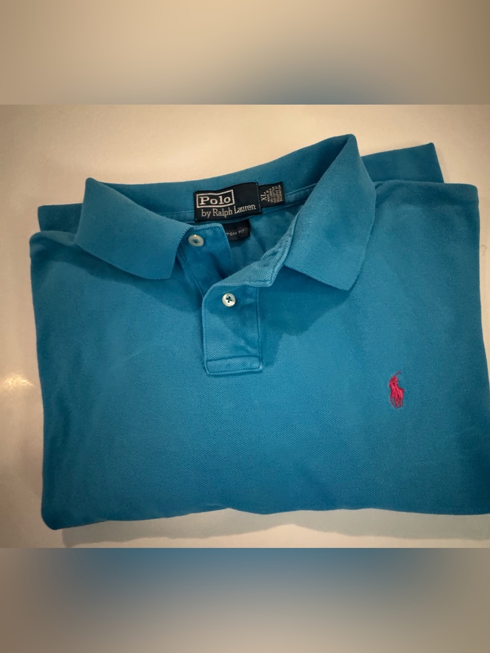 Polo Ralph Lauren Custom Fit XL Blue Short Sleeve Polo Shirt Pink Pony